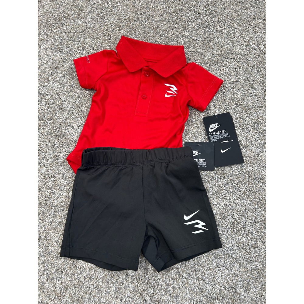 Nike Infant Boys Red Polo Bodysuit Black Shorts Set 3M NEW #0586